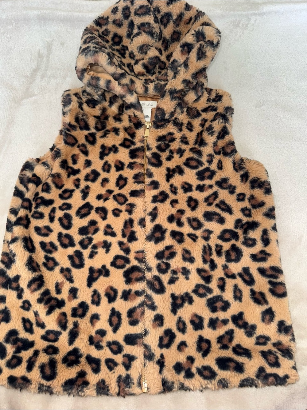 Rachel Zoe Leopard Print Faux Fur Hooded Vest in Brown and Black